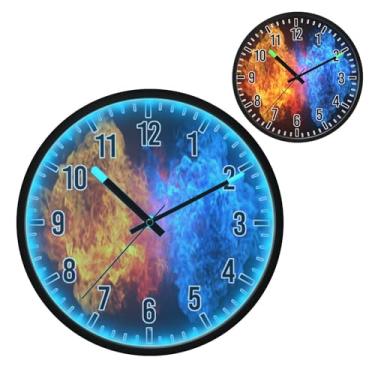 Imagem de Relógio de parede com luz noturna LED que brilha no escuro e ativado por voz, design silencioso de 30 cm com chamas azuis e vermelhas operado por bateria para decoração de quarto e sala de estar (332)