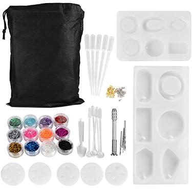 Imagem de Molde de silicone pendente Moldes de fundição de joias DIY Conjunto de moldes de silicone para fazer brincos Pingentes Decorações Presentes artesanais com alfinetes de parafuso,