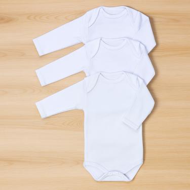 Imagem de Kit Body 3 Peças Branco Manga Longa Em Algodão Antialérgico