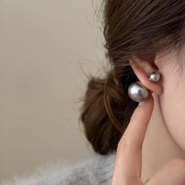 Imagem de Brincos de pérola dupla face para mulheres, moderno, vintage, com pérolas brancas, jaqueta, brincos de pérola, aniversário, casamento, presente de Natal, One Size, Cobre, Sem pedra preciosa