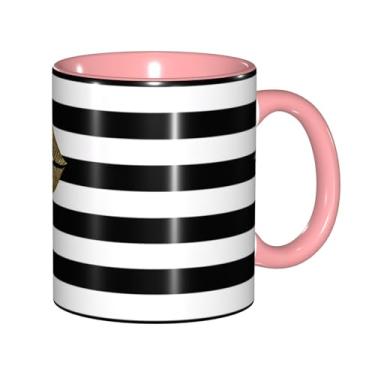 Imagem de Zeraoke Lábios impressos em listras pretas e brancas impressas canecas de café criativas, personalizadas, presente para família, tamanho de 325 ml, unissex