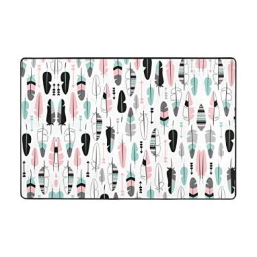 Imagem de Zeraoke Tapetes de área de penas para sala de estar 1,2 x 1,5 m, tapete macio e moderno, tapetes antiderrapantes para decoração de casa, tapete lavável para quarto, sala de jantar, dormitório, quarto