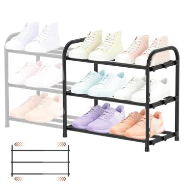 Imagem de ZJMCAJY Sapateira expansível flexível de 3 camadas para armário, prateleira de ferro ajustável para entrada, garagem, dormitório, quarto, sala de estar
