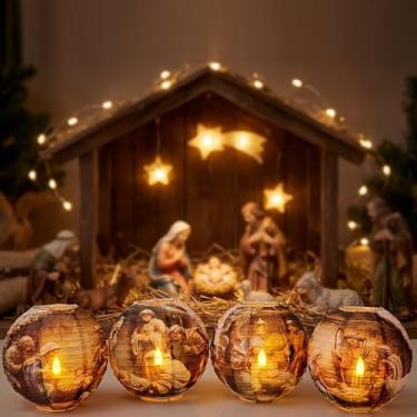 Imagem de Baquler 12 peças de lanternas de papel de presépio de Natal para decoração interna - enfeites de Natal para decoração de inverno, artigos de teto de festa de aniversário