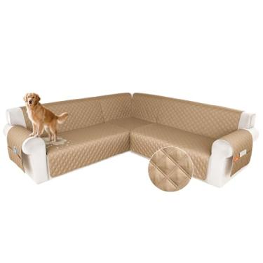 Imagem de HDCAXKJ Capa de sofá secional à prova d'água em forma de L, capas de canto laváveis, à prova de animais de estimação, protetor de móveis em forma de U com tiras antiderrapantes atualizadas (2GG