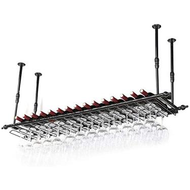 Imagem de APUM Rack de vinho para teto | Suporte de copo de vinho pendurado | Suporte de garrafa de vinho | Suporte de vinho montado na parede | Suporte de taça| Altura ajustável