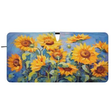 Imagem de CEBUGI Para-brisa de carro dobrável, para-sol, girassóis, flores, persianas, janela de carro, guarda-chuva, pára-brisa dianteiro, para-sol para acessórios de carro, bloqueador solar reflexivo para