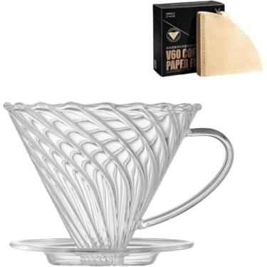 Imagem de Vandroop Gotejador de café, cafeteira reutilizável com alça, despeje café lento para café, viagens, casa e escritório com 100 papéis de filtro (vidro borossilicato, 1 a 4 xícaras)