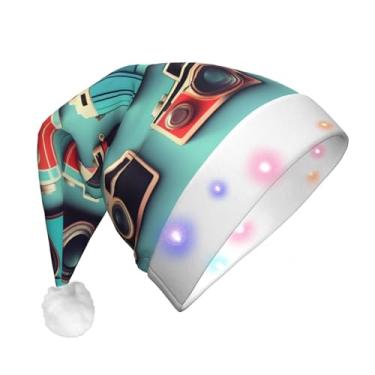 Imagem de SKKNT Retro Cool Camera Collection Print Xmas Holiday Hat With Led Lights Comfortable Festive Unisex Christmas Accessories