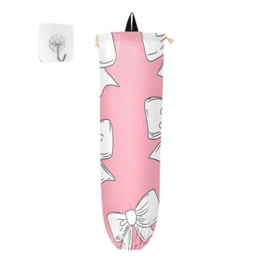 Imagem de xigua Suporte de parede para saco de plástico com laços brancos com cordão, pacote com 2, organizador de sacolas de compras reutilizáveis, decoração para bolsas, meias, roupas íntimas e gravatas