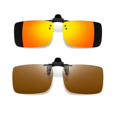 Imagem de Joopin 2PCS Clip para Óculos Polarizados Masculino Feminino Óculos de Sol com Clipes para Óculos Unissex Proteção UV400 Marrom + Espelho Vermelho Laranja