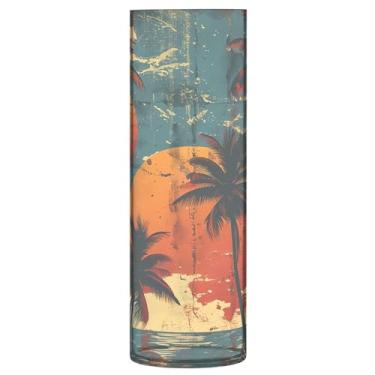 Imagem de CEBUGI Vaso de flores para pôr do sol e palmeiras 10 x 30 cm, vaso cilíndrico para flores, vaso transparente inquebrável para festa de casamento, decoração de casa