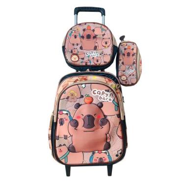Imagem de Kit Mochila Capivara Capybara em 3D com Rodinhas + Lancheira Térmica +