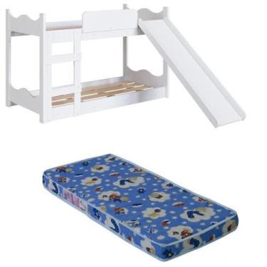 Imagem de Beliche Infantil com Colchão, Escorregador, Grades Laterais e Escada C