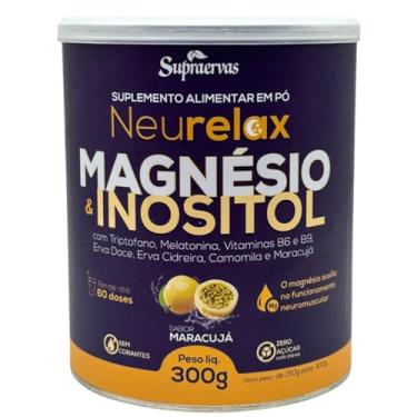 Imagem de SUPRAERVAS Neurelax Magnésio e Inositol, Pó, 300g, Sabor Maracujá, Suplemento Calmante Natural com Magnésio, Inositol, Vitaminas B6 e B9, Triptofano e Melatonina