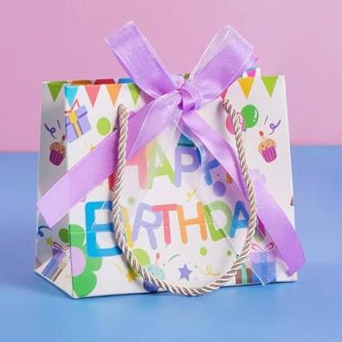 Imagem de 3 peças 15 x 13 x 8 cm sacos de presente com alça - sacos de presente de papel para aniversário
