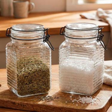 Imagem de Porta Mantimentos Potes Herméticos Vidro De 1,330ml Kit 2pçs