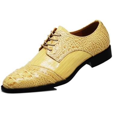 Imagem de STW Sapato social masculino Oxford com estampa de crocodilo jacaré, Bege, 39