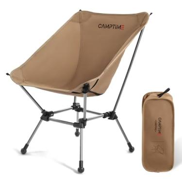 Imagem de Camptime Cadeira de acampamento portátil Plus, maior e mais espaçosa, compacta e leve, cadeira dobrável para mochila e caminhadas, capacidade de 150 kg (Cáqui)
