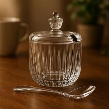 Imagem de Açucareiro Cristal Soho 360ml Pote Açúcar Tampa e Colher Mesa Posta Ca