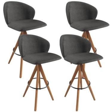 Imagem de Kit 04 Banquetas Alta Giratória Bar Cozinha Sala de Jantar Bar Mia L02 Linho Cinza Escuro - Lyam Decor