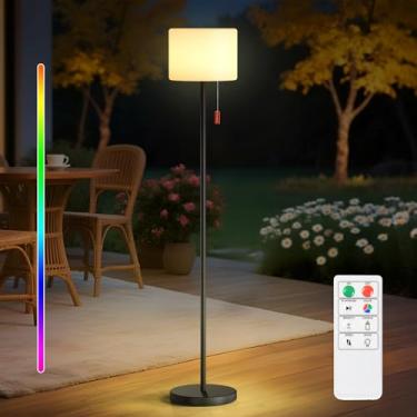 Imagem de uuffoo Luminária de chão solar, recarregável, sem fio, para uso externo, branco quente e RGB com sensor de luz remoto, liga/desliga automaticamente para jardim, quintal, pátio, presente para mulheres