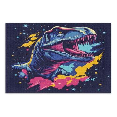 Imagem de Quebra-cabeças de dinossauro azul rugindo para adultos com letras nas costas quebra-cabeças 500 peças