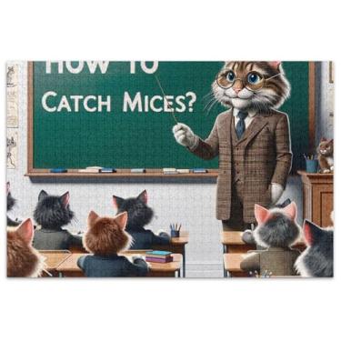 Imagem de Cat Teacher Engraçado Gatos 1000 Peças Quebra-cabeça Adultos Família Quebra-cabeça Amantes Presentes Hard Puzzle Arte Colorida