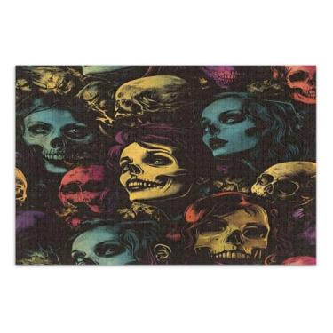 Imagem de Quebra-cabeça Skulls Faces preto escuro 1000 peças para adultos, quebra-cabeças grandes para adultos com letras nas costas