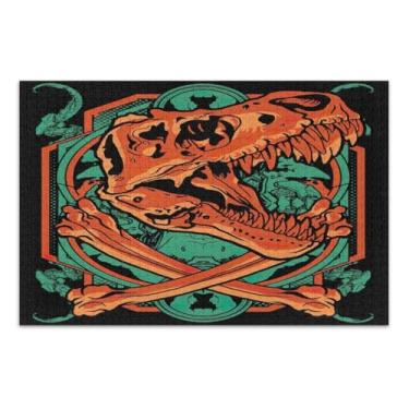 Imagem de Incrível quebra-cabeça verde laranja T Rex fóssil para adultos com letras nas costas 1000 peças