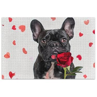 Imagem de Quebra-cabeça de cachorro buldogue francês rosa adulto 500 peças engraçadas difíceis pintura de brinquedo artístico