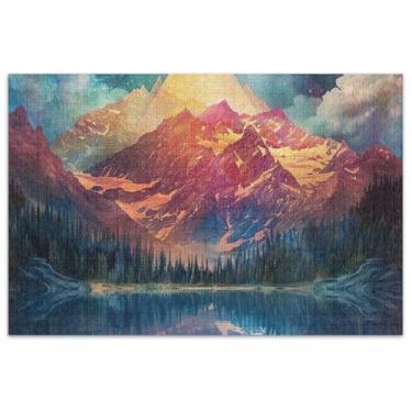 Imagem de Fantasia paisagem montanha quebra-cabeças 1000 peças para adultos quebra-cabeça flor arte família quebra-cabeça engraçado jogo presentes