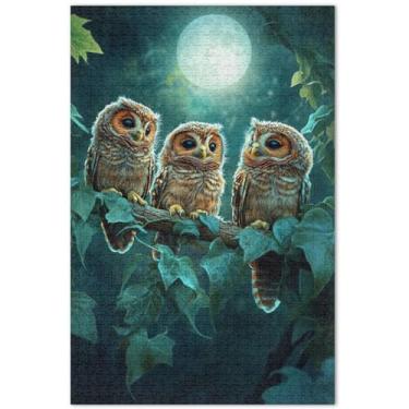 Imagem de Quebra-cabeça floral de corujas fofas folha de hera 500 peças arte animal adulto quebra-cabeça mordaça presente presentes elefantes brancos, 51 x 35 centímetros