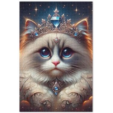 Imagem de Quebra-cabeça de gato rainha Ragdoll fofo 500 peças para adultos animais arte floral paisagem quebra-cabeças presentes para jogo de elefante branco, 51 x 35 centímetros