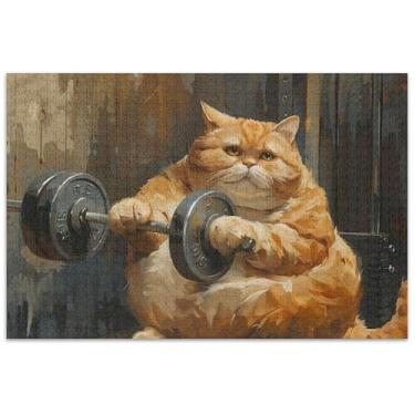 Imagem de Quebra-cabeça Engraçado Gato Gordo na Academia 1000 Peças para Adultos Flor Animal Cool Puzzles para Adultos Divertido Bobo