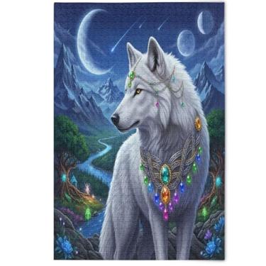 Imagem de Quebra-cabeça 1000 peças para adultos vintage lobo branco estética elefante branco presentes engraçados divertidos presentes mordaça animal arte pintura, 1000 peças, 75 x 50 cm