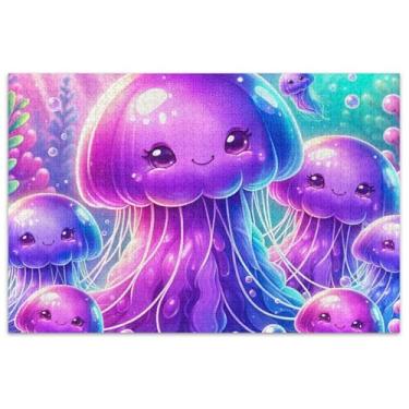 Imagem de Quebra-cabeça de desenho animado roxo medusas adultos 1000 peças arte brinquedo pintura quebra-cabeças legais para adultos família amantes de quebra-cabeça presentes