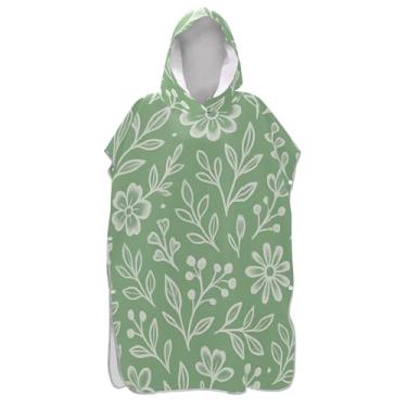 Imagem de Poncho de surfe trocador de roupão adulto toalha de natação com capuz secagem rápida branco floral botânico verde ponchos de praia para homens