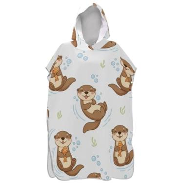 Imagem de Joisal Poncho de surfe plus size para mudança de roupão de praia com capuz toalha floral desenho lontra branca unissex adulto poncho com capuz