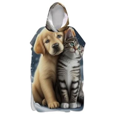 Imagem de Poncho de surfe trocador de roupão adulto praia banho com capuz toalhas plus size cachorro fofo gato gatinho neve inverno unissex adulto poncho com capuz
