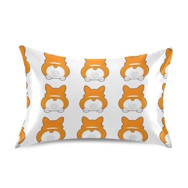 Imagem de Fronhas de cetim fofas de cães de desenho animado engraçado resfriamento padrão queen king size fronha de cama macia personalizada tamanho queen 76 cm x 50 cm