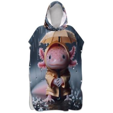 Imagem de Joisal Roupão para adultos poncho de surfe praia moletom toalha natação plus size homens mulheres poncho com capuz fofo animal axolote