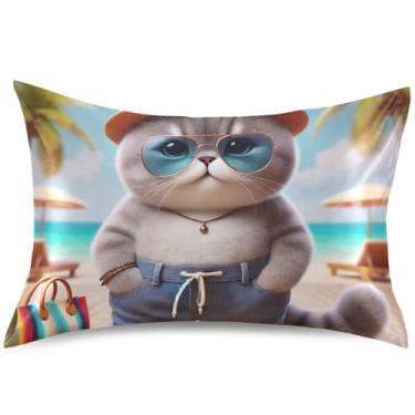 Imagem de British Shorthair Lindas Fronhas de Cetim Gato para Arrefecimento de Cabelos Animais King Queen Padrão Almofada Confortável Macio Travesseiro de Cama King Size, 101,6 cm x 50,8 cm