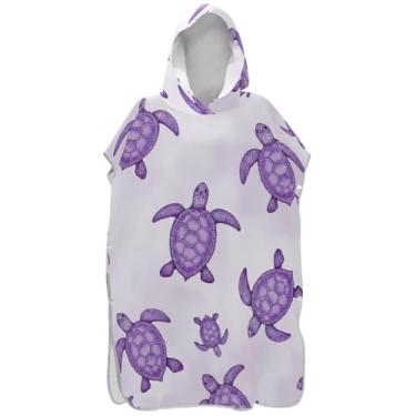 Imagem de Joisal Poncho de surf para adultos trocador de roupa de praia com capuz toalha de banho absorvente roxo tartaruga marinha ponchos de praia para homens
