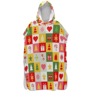 Imagem de Joisal Poncho de surfe para adultos trocador de roupão de banho toalhas com capuz vestíveis homens mulheres poncho com capuz xadrez de Natal