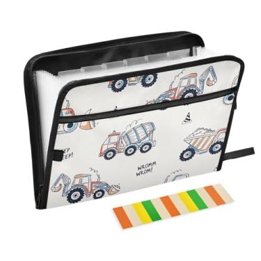 Imagem de Pasta organizadora de arquivos de escavadeira para veículos de construção, 13 pastas sanfonadas para documentos com etiquetas