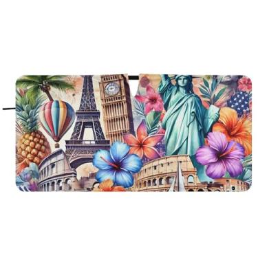 Imagem de Persiana de sol colorida de ponto de referência de viagem personalizada para para-brisas de carro persianas dobráveis de carros para janelas frontais floral automotivo, 76 cm x 149 cm