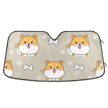 Imagem de Toldo de sol personalizado bonito Shiba Inu para cães para pára-brisa de carro retrátil dobrável caminhão persianas de carro para protetor de janelas dianteiras M, 139,7 cm x 70,1 cm