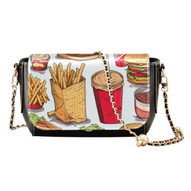 Imagem de GAIGEO Bolsa de ombro feminina de couro de vaca leiteira e garrafa, bolsa de ombro feminina de couro PU, bolsa de ombro de couro para mulheres, Comida e ícones-1, One Size