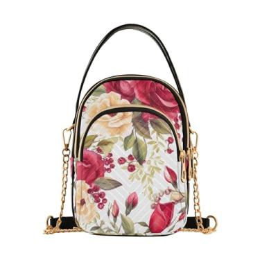 Imagem de Bolsa transversal feminina floral de flores em aquarela com bagas, bolsa tiracolo casual, Floral com rosa vermelha e ramos - 1, One Size